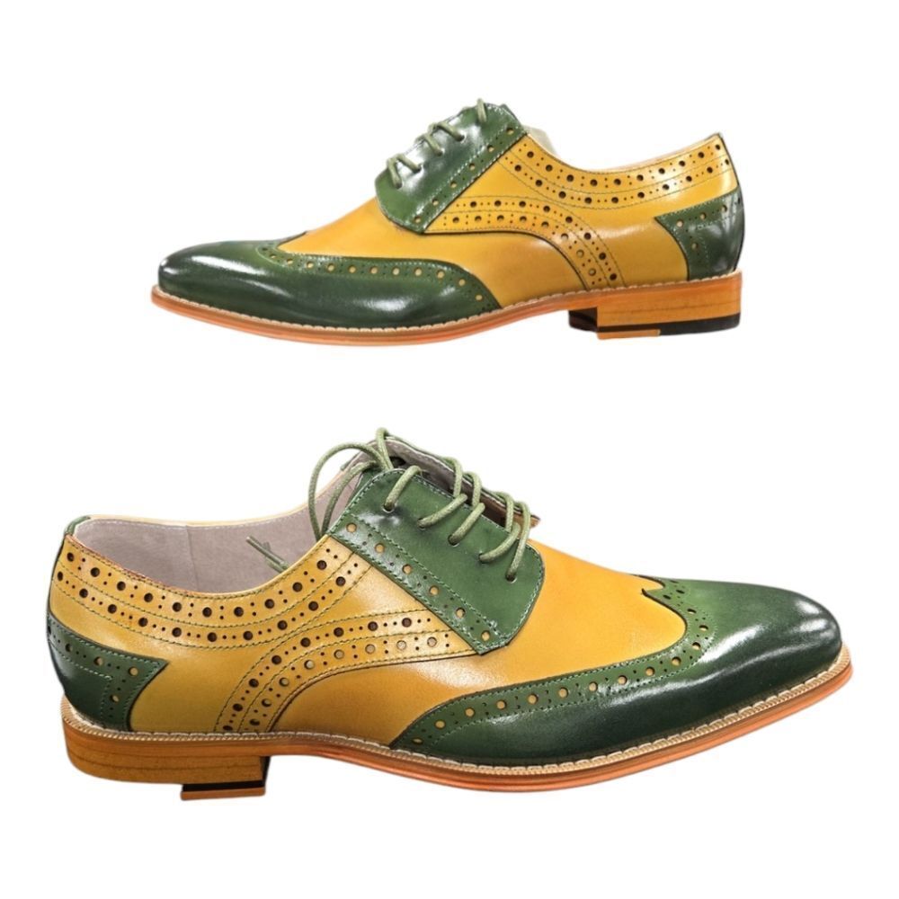 GIOVANNI MEN'S GREEN/SCOTCH LEATHER WING TIP DRESS SHOE. TROY. - Picture 5 of 9